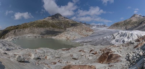 Rhone Glacier, Obergoms VS, Wallis, Switzerland. Under the white blankets is the ice grotto