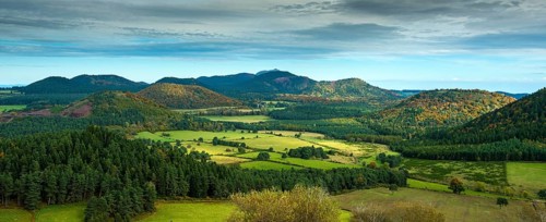 Auvergne Volcanoes Regional Natural Park. View of the Puys chain, UNESCO World Heritage Site, Puy