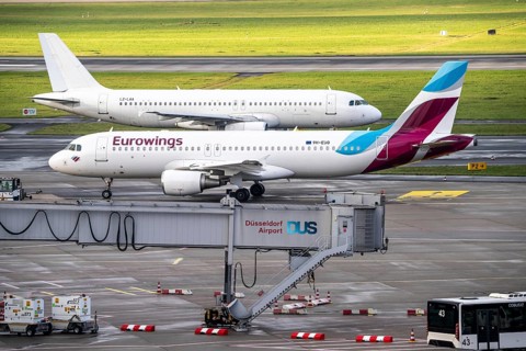 Düsseldorf Airport, Eurowings Airbus on the way to take-off, on the apron, European Air Charter