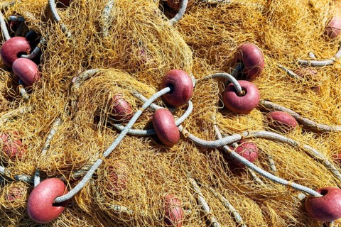 Fishing net, detail, harbour, Elafonisos, Deer Island, Laconia, Peloponnese, Ionian Islands, Ionian