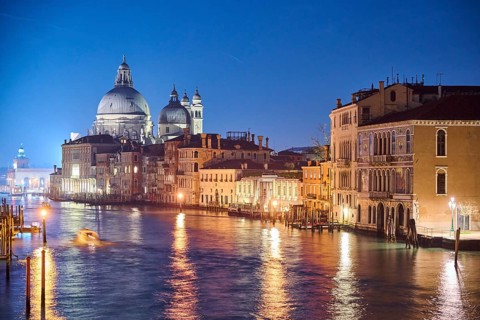 View on 'Canal Grande' at 'Ponte dell'Accademia' bridge to 'Basilica di Santa Maria della Salute'