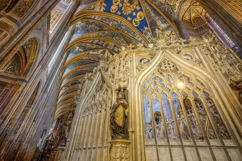 Detail of the choir in St Cecilia's Cathedral, Albi, Département Tarn, France, Europe