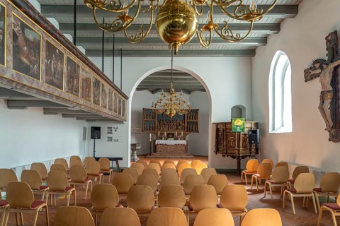 Interior of St Vincent's Church in Odenbüll, Nordstrand peninsula, North Friesland district,