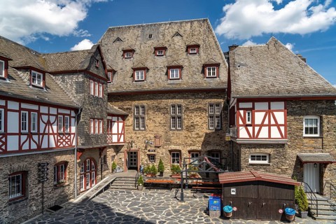 Inner courtyard of Stahleck Castle in Bacharach, World Heritage Upper Middle Rhine Valley,