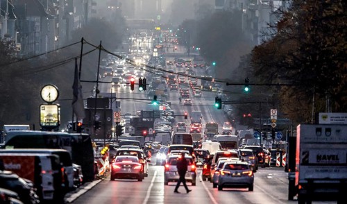 Busy Kaiserdamm and Bismarckstraße during morning rush hour, 24.10.2024, Berlin, Berlin, Germany,