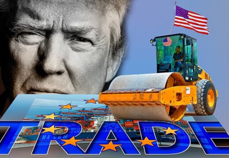 Symbolic image, EU, Germany and global economy under the US steamroller, Donald Trump, tariff