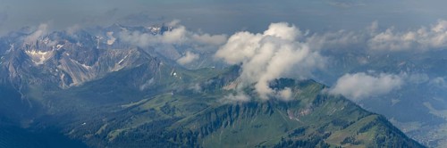 Mountain panorama from the Nebelhorn, 2224m, to the south to Kanzelwand, mountain station of the