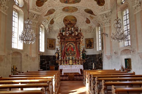 Maria Gern pilgrimage church in the Bavarian Alps in Berchtesgaden, interior with altar, Bavaria,