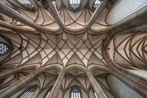 Gothic vaulted ceiling of St Mary's Chapel, Marktplatz 9, Würzburg, Lower Franconia, Bavaria,