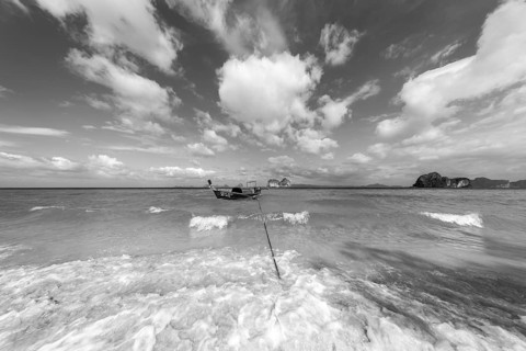 Longtail boat on the beach, Koh Ngai Island, Andaman Sea, Satun Province, Southern Thailand,