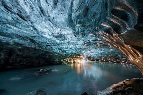 Ice cave in Vatnajökull glacier, glacier cave, Vatnajökull National Park, South Iceland, Iceland,