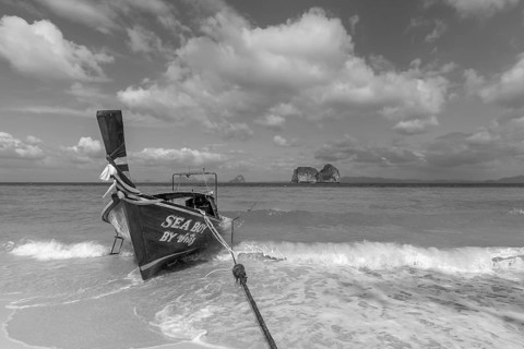 Longtail boat on the beach, Koh Ngai Island, Andaman Sea, Satun Province, Southern Thailand,