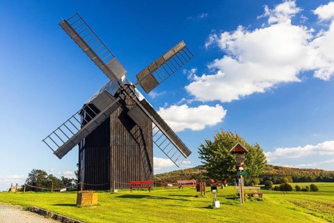 Trestle windmill in Kottmarsdorf, Kottmar, Oberlausitzer Bergland, Saxony, Germany, Europe