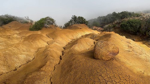 Yellow soil and rocks, erosion, near Arguamul, La Gomera, Canary Islands, Spain, Europe