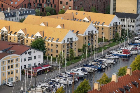 View from the Vor Frelsers Kirke to the Christianshavn Canal, Christianshavn district, Copenhagen,
