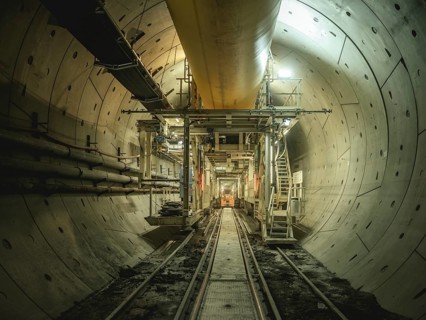 Double-shield tunnel boring machine in section H53 of the Brenner Base Tunnel, Tyrol, Austria,