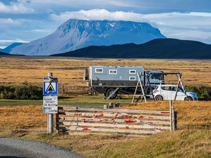 Camper vans, campsite at Mödrudalur farm and guesthouse, northwest of Egilsstadir, Iceland, Europe