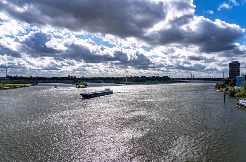 The Rhine between, Duisburg Ruhrort and Homberg, mouth of the Ruhr, harbour canal, cargo ships,