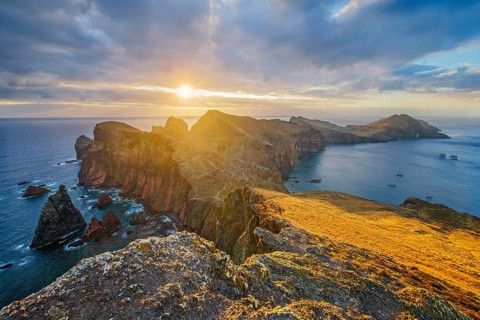 Madeira Island scenic rugged landscape, Ponta do Sao Lorenco cape on sunrise, Miradouro do Abismo