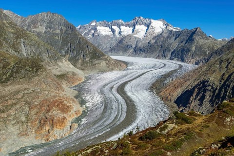 Aletsch glacier, glacier tongue, panorama, climate change, decline, global warming, ice, global