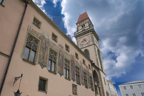 Historic Old Town Hall, the old frescoes were replaced with modern facade frescoes in 1922,