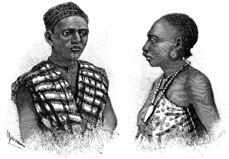 Two natives from the Mombasa area, necklace, earring, nose ring, cap, clothing, Kenya, portrait,