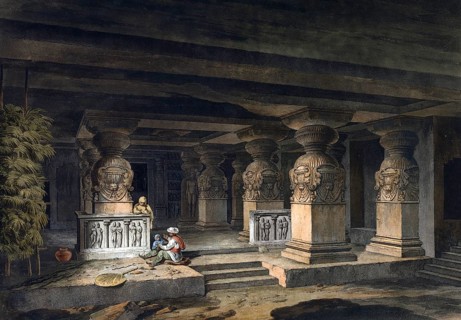 Paraswa Rama Sabha. Inside the cave, India, ca 1880, digitally enhanced reproduction of a 19th