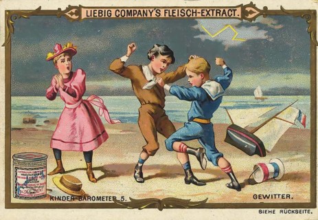 Picture series Children's barometer, 5, thunderstorm, children fighting, Liebig picture, digitally