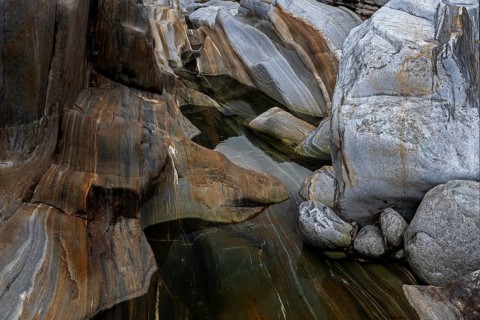 Rocks, rock structures, Verzasca River, near Lavertezzo, Verzasca Valley, Valle Verzasca, Canton