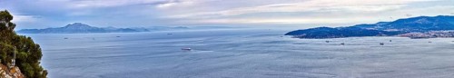 Sweeping views over the calm sea to the distant horizon, Gibraltar, Europe