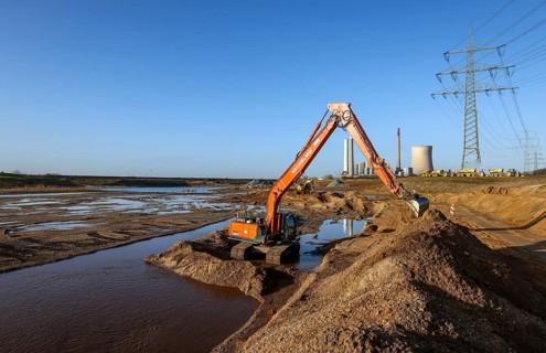 Dinslaken, North Rhine-Westphalia, Germany, New Emscher estuary into the Rhine. Construction site