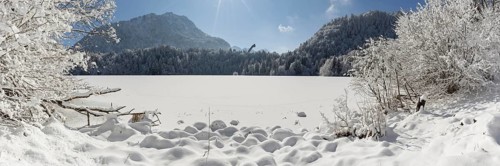 Freibergsee in winter, near Oberstdorf, behind it the Himmelschrofen, 1791m, and the Heini-Klopfer