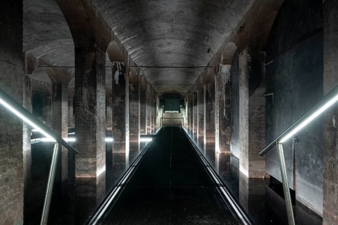 Illuminated underground water reservoir with brick vault, today Museum Cistern, Cisterns in