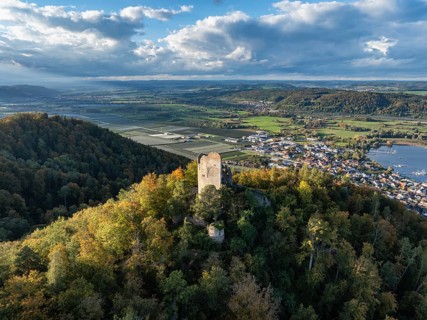 Aerial view of Lake Constance, Überlinger See, with the ruins of Altbodman on the Bodanrück, above