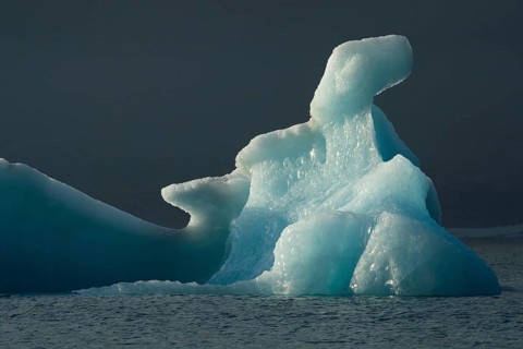 Iceberg forms ice sculpture, Jökulsárlón glacier lagoon or Jökulsarlon, South Iceland, Iceland,