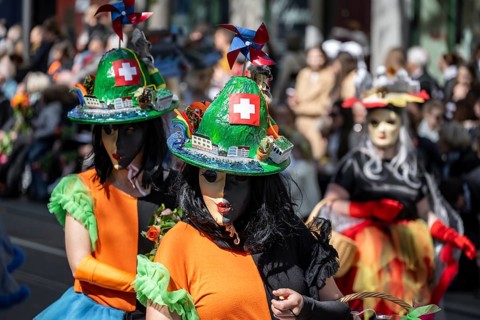 Participants dressed up as jesters from the guest canton of Schwyz, jesters' symposium of the