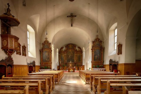Interior view of the choir, altar, Capuchin Church of St Maximilian, Capuchin Monastery, Merano,