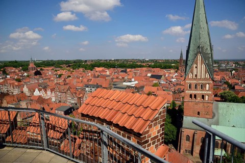 Europe, Germany, Lower Saxony, Hamburg Metropolitan Region, Lüneburg, View of Old Town Tower of St.