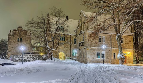 Castle illuminated winter snow Stadthagen Germany