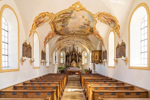 Interior of the branch church of St Andreas in Thalkirchen, Bad Endorf, Bavaria, Germany, Europe