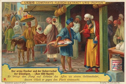Picture series Fairy tale scenes from 1001 nights, the poor fisherman and the ruler of the