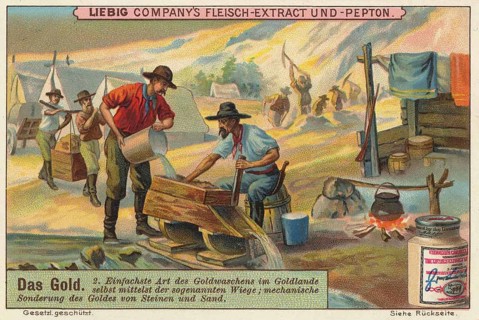 Picture series The gold, gold panning by means of the cradle, mechanical probing of the gold from