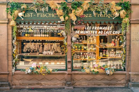 Regional food shop in Ribeauville, Alsace, France, Europe