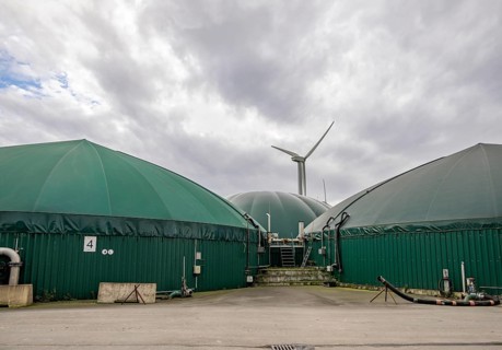 Biogas plant, the gas is produced from various biomass, including waste from the food industry, the
