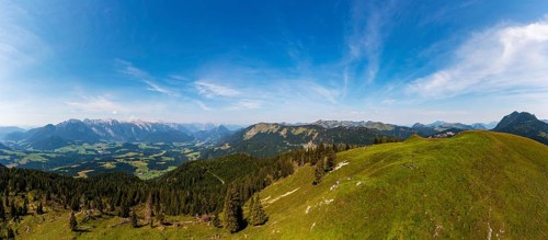 Drone shot, At the summit of the Taborberg with a view of the Lammertal and Tennengebirge