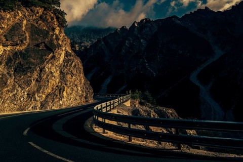 Hahntennjoch pass road in Tyrol in Lechtal, Austria, Europe