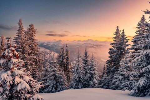 A Winter Wonder Land sunset hiking tour in the snow on the Edelsberg near Nesselwang in the Allgäu