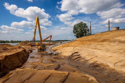 Dinslaken, Voerde, North Rhine-Westphalia, Germany, Emscher estuary into the Rhine. Construction