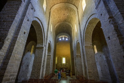 View of the altar in the Abbey of Gellone, also Saint-Guilhem-le-Désert Monastery, Département
