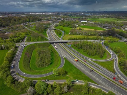 Duisburg, North Rhine-Westphalia, Germany, Ruhr area landscape at the Kaiserberg motorway junction,